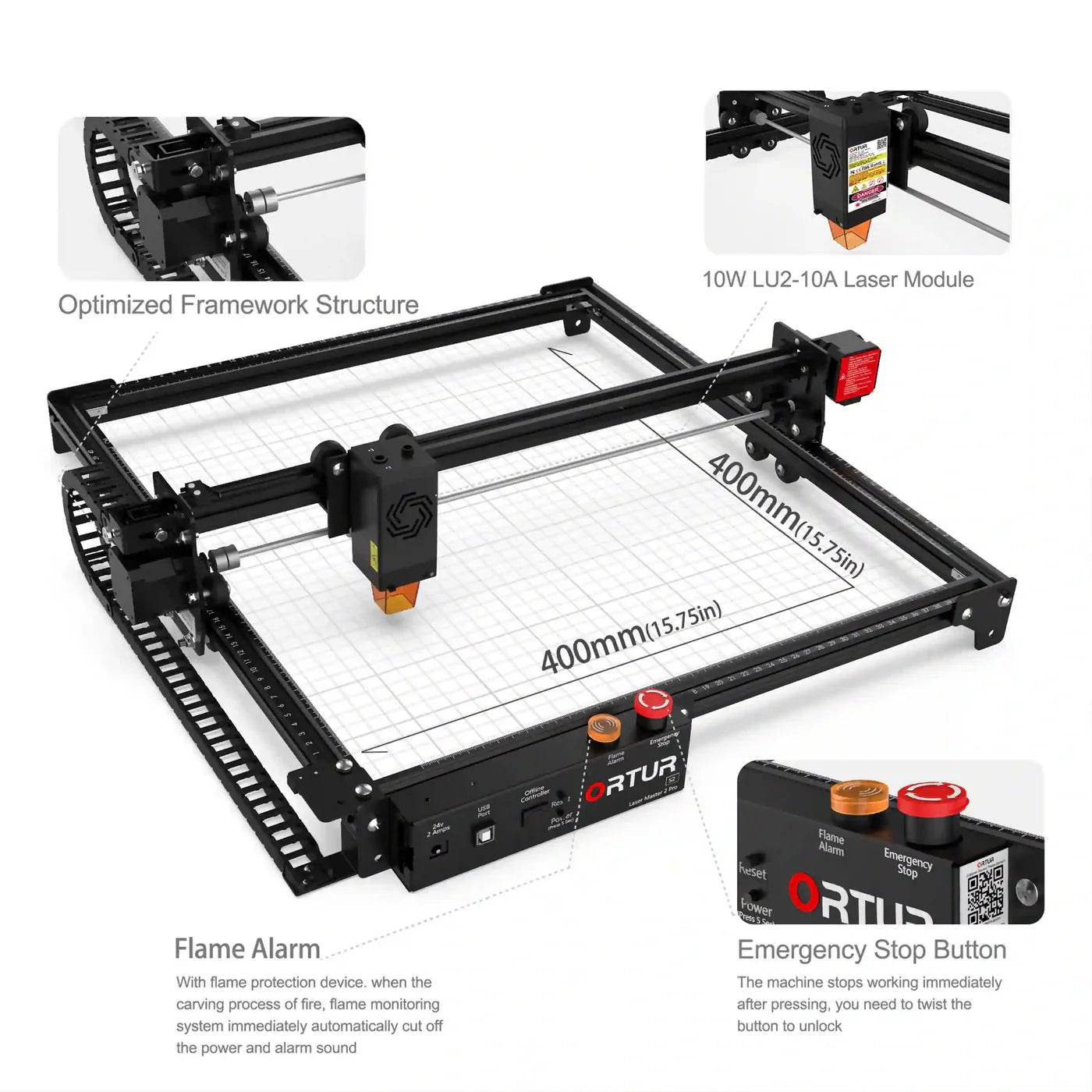 Ortur LMPS2 Laser Engraving & Cutting Machine 15,000mm/min (10W/5W) - ORTUR