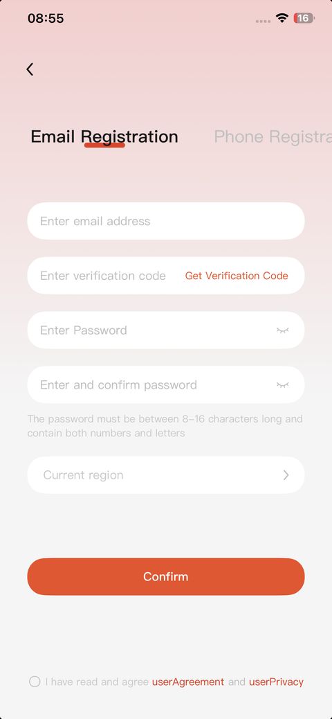 Registration page